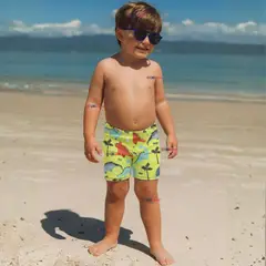 JUMP KIDS - Short De Playa Para Niños Traje De Baño Pantalón Corto Amarillo Dinosaurios