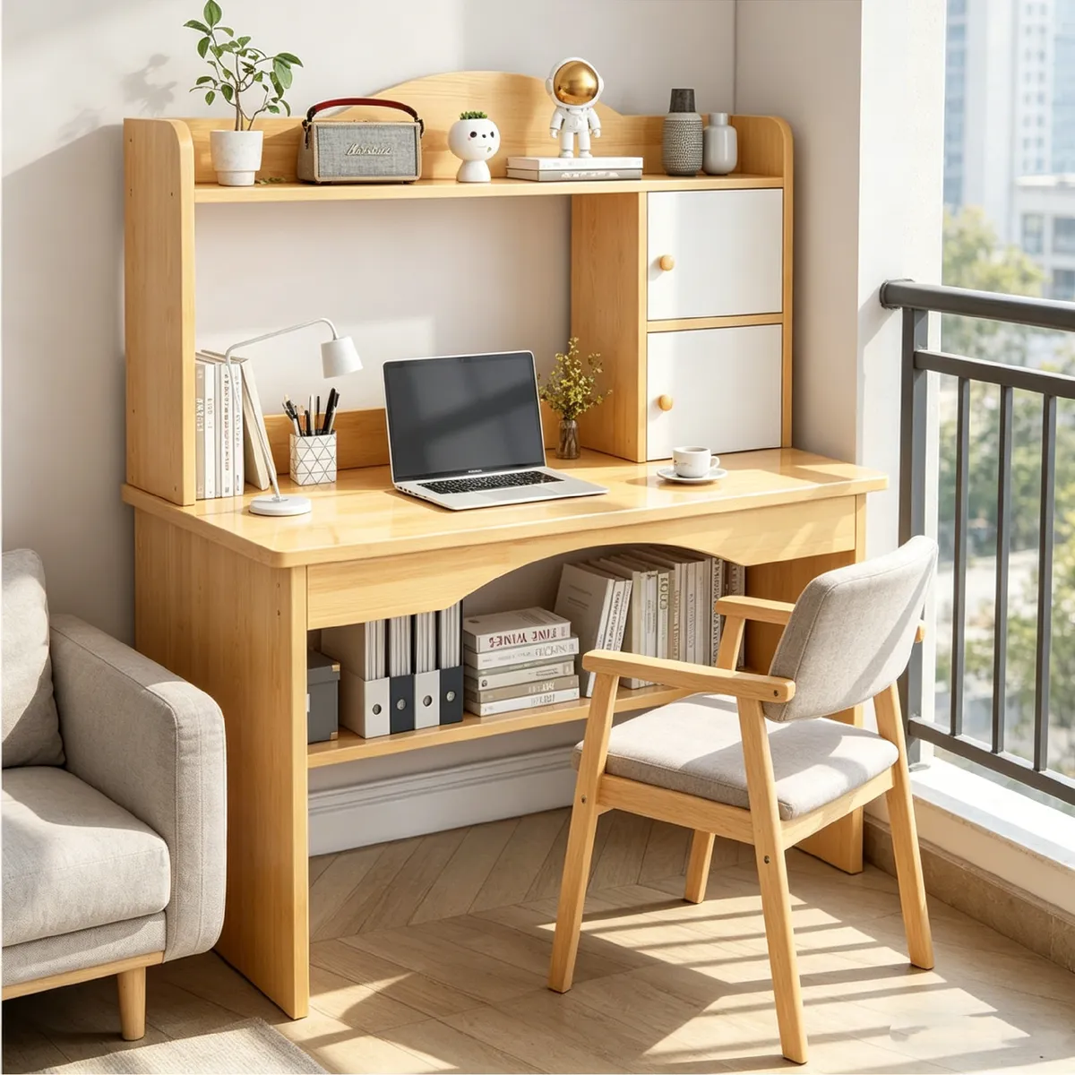 YOMYM - Escritorio Multiuso Moderno Con Estantes-100×48×113cm