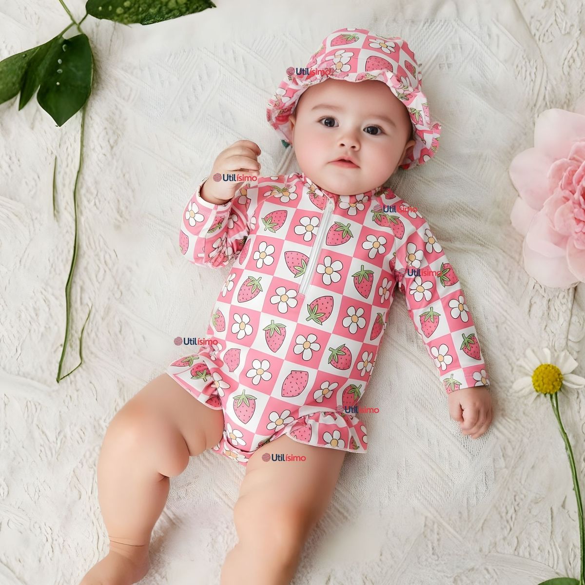 JUMP KIDS - Traje de Baño Enterito Manga Larga Con Gorro 2 Piezas Niña de 9 a 36 Meses Beautiful Baby