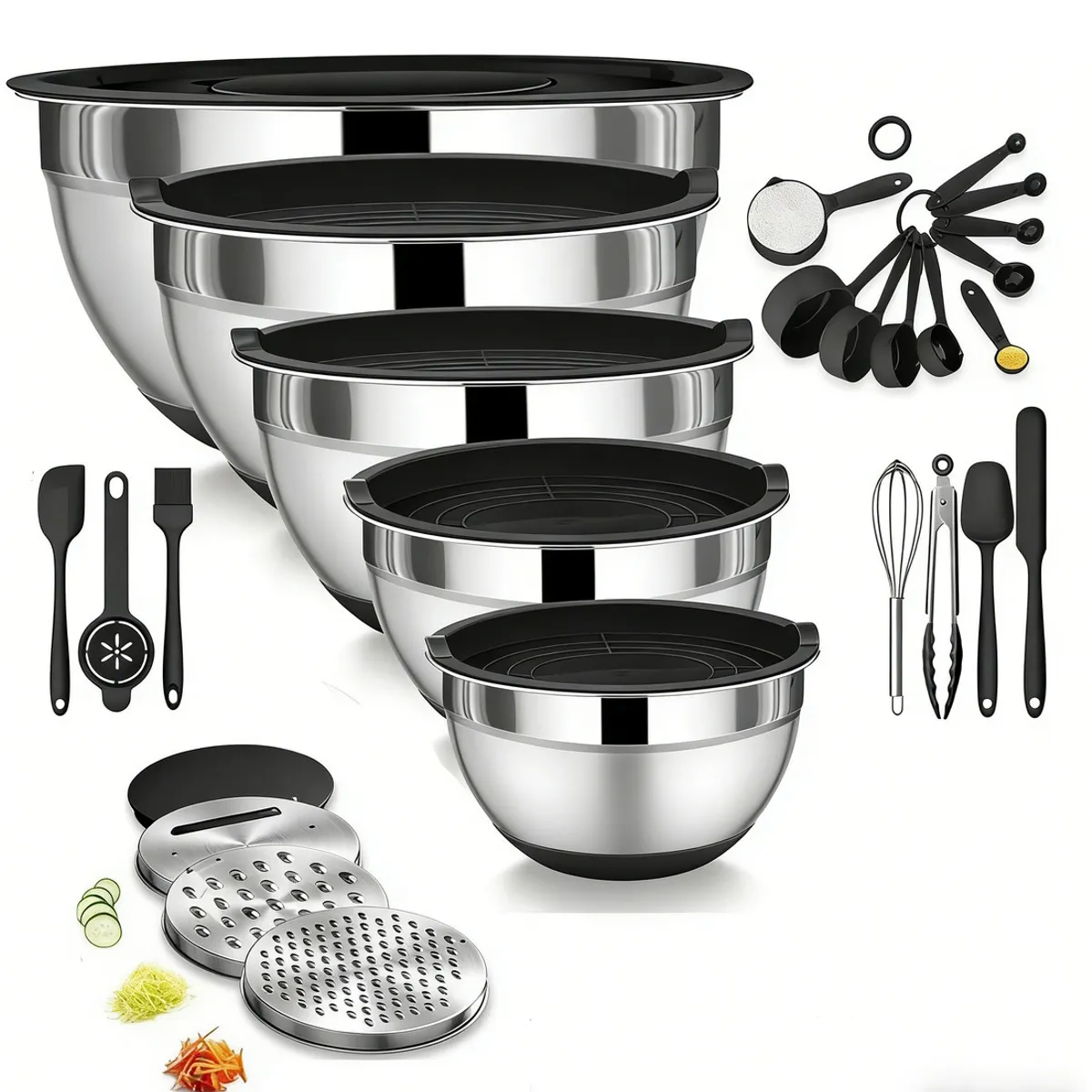 ANYHOGAR - De Bowls Con Tapa Acero Inoxidable Antideslizante Plateado