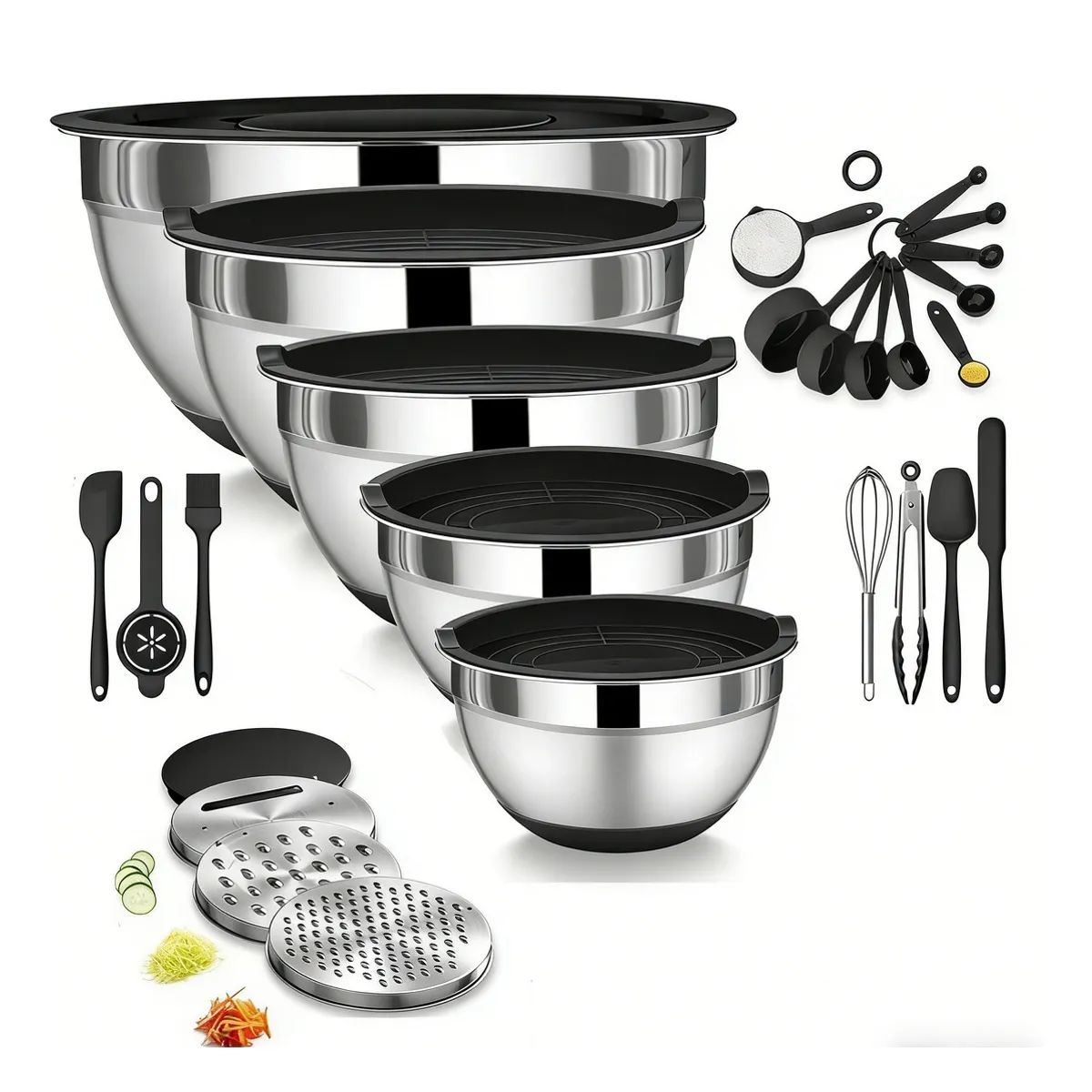 ANYHOGAR - De Bowls Con Tapa Acero Inoxidable Antideslizante Plateado