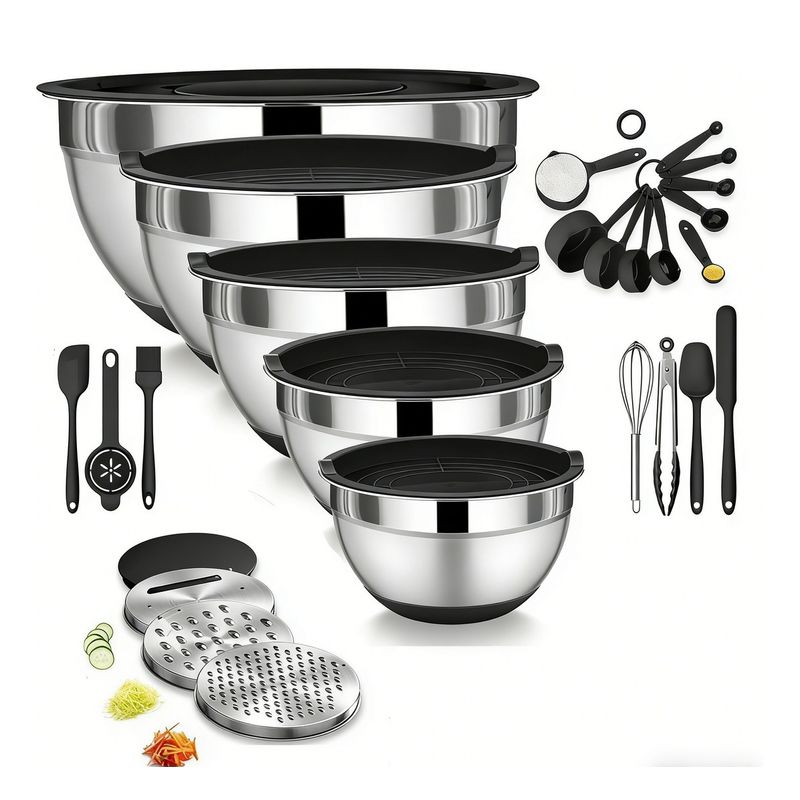 ANYHOGAR - De Bowls Con Tapa Acero Inoxidable Antideslizante Plateado