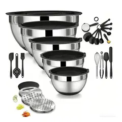 ANYHOGAR - De Bowls Con Tapa Acero Inoxidable Antideslizante Plateado