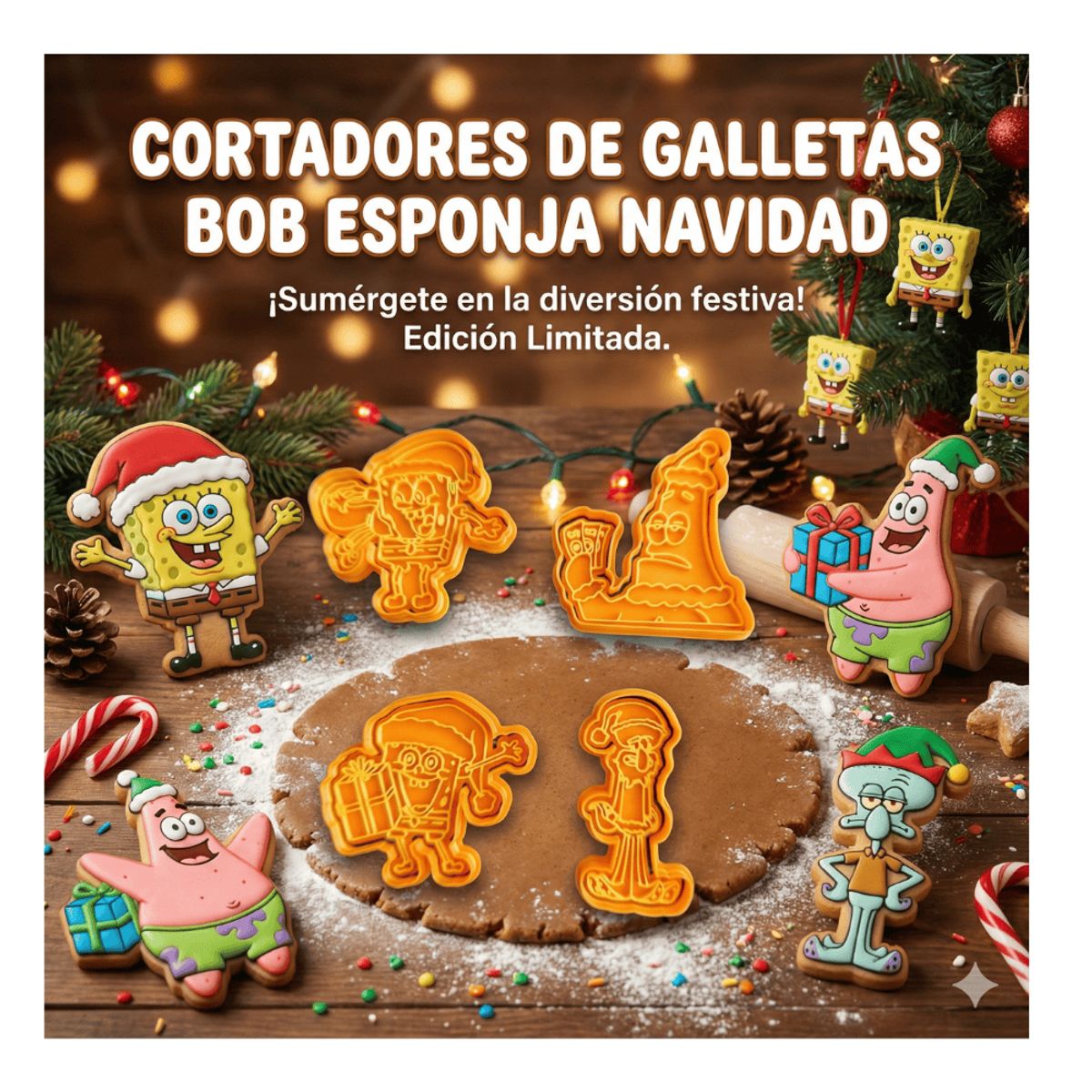 GENERICO - Set 4 Cortadores De Galletas De Navidad Bob Esponja 8 Cm