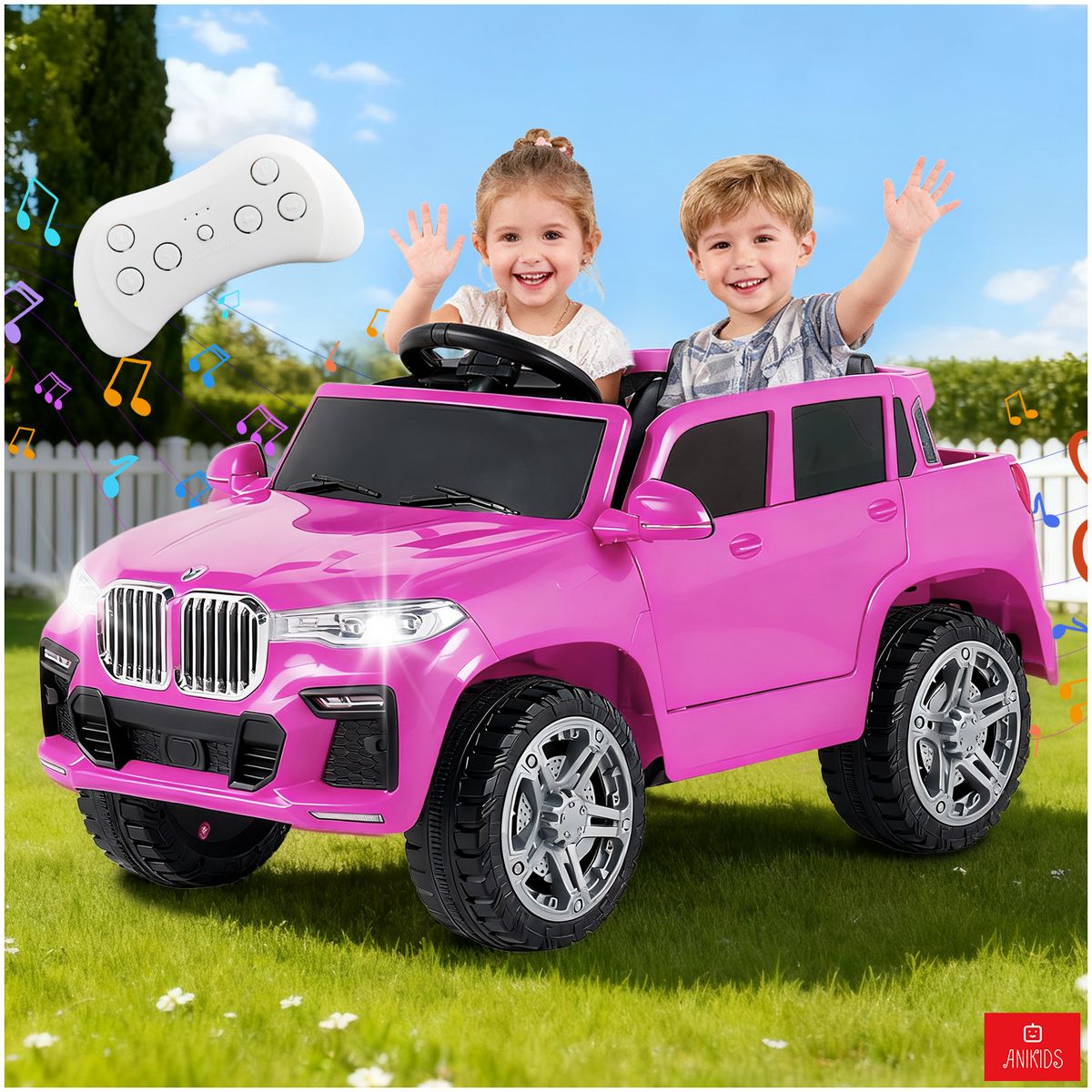 ANIKIDS - Auto Electrico Para Niños Niñas 12v 7ah Control Remoto SUV Fucsia