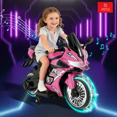 ANIKIDS - Moto Electrico Para Niños Niñas 6v Con 4 Ruedas Luz Música Rosa