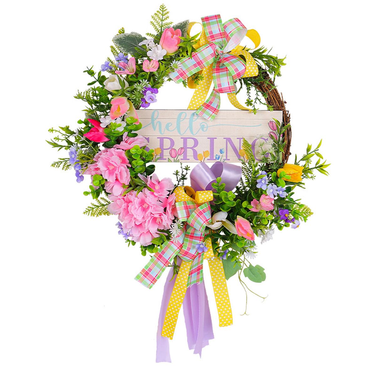 GANGLIAN - Corona con Placa de Madera 40cm Flores Artificiales - Decoración de Pared y Jardín para Todo el Año