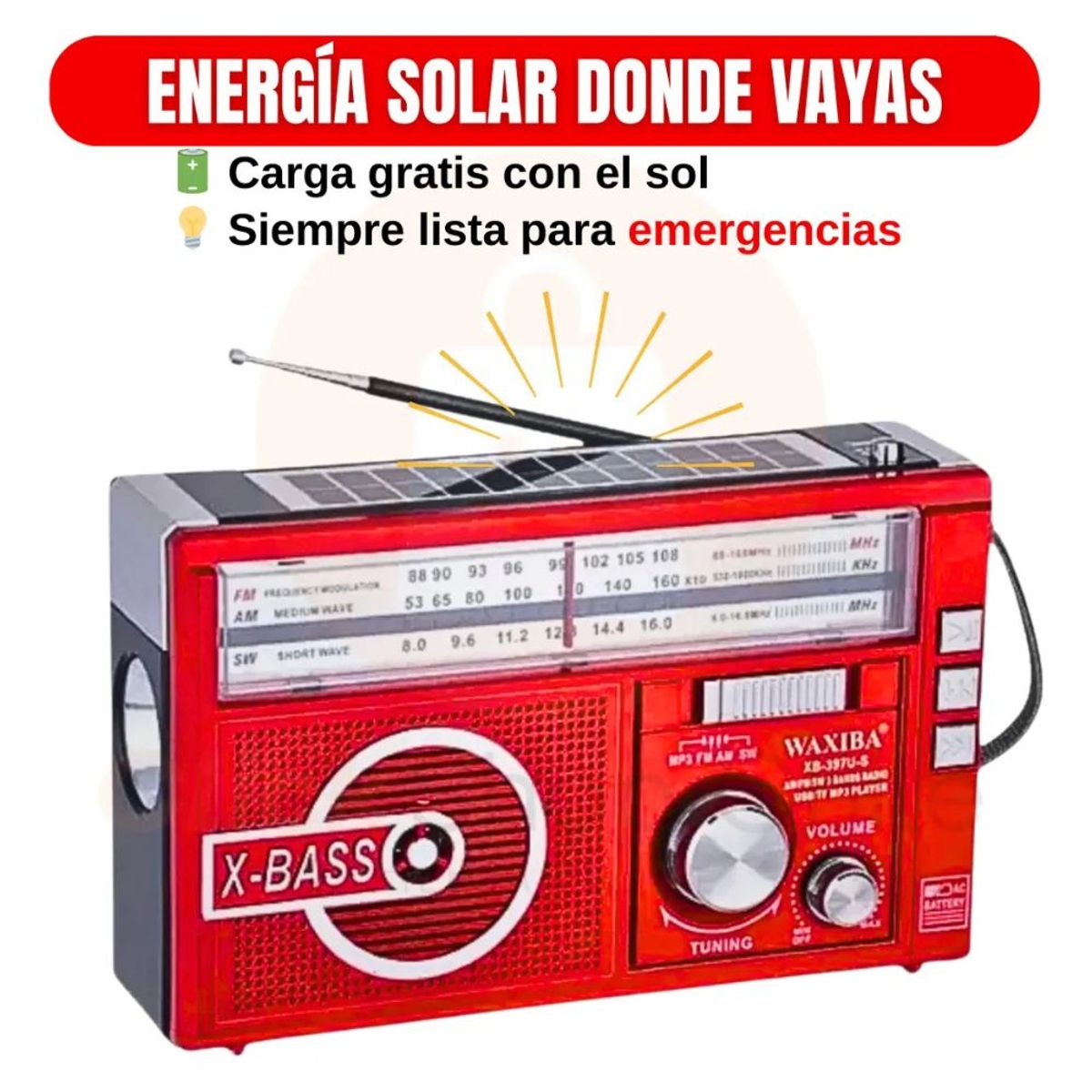 MOVI - RADIO LINTERNA CON PANEL SOLAR PILAS Y RECARGABLE A 220V