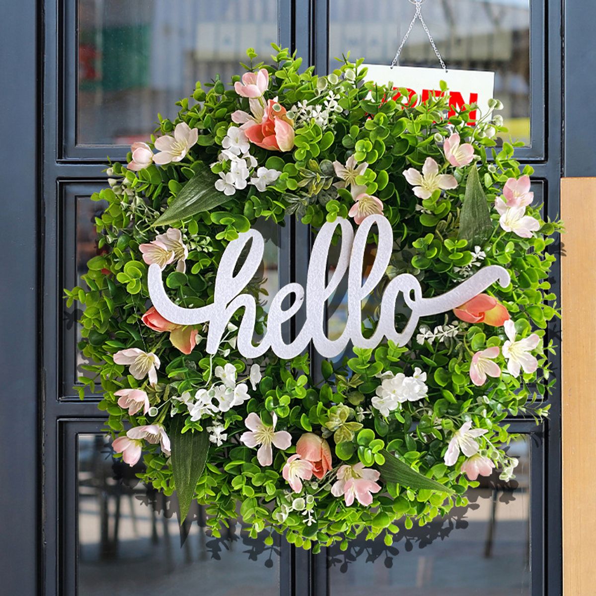 GANGLIAN - Corona Eucalipto con Letra Bienvenida 45cm - Decoración de Pared y Puerta para Todo el Año