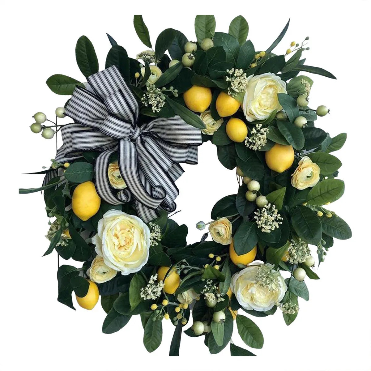 GANGLIAN - Corona de Limones 43x39cm Artificial - Decoración Rústica para Puerta Jardín y Bodas