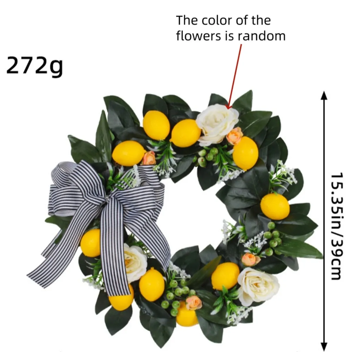 GANGLIAN - Corona de Limones 43x39cm Artificial - Decoración Rústica para Puerta Jardín y Bodas