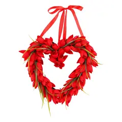 GANGLIAN - Corona Corazón 37cm Tulipanes Artificiales con Cinta - Decoración Romántica para Puerta y Jardín