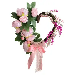 GANGLIAN - Corona Corazón Rosa 35cm con Flores y Cinta - Decoración Romántica para Bodas y Puertas