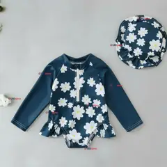 JUMP KIDS - Traje de Baño Enterito Manga Larga Con Gorro 2 Piezas Niña de 9 a 36 Meses Azul