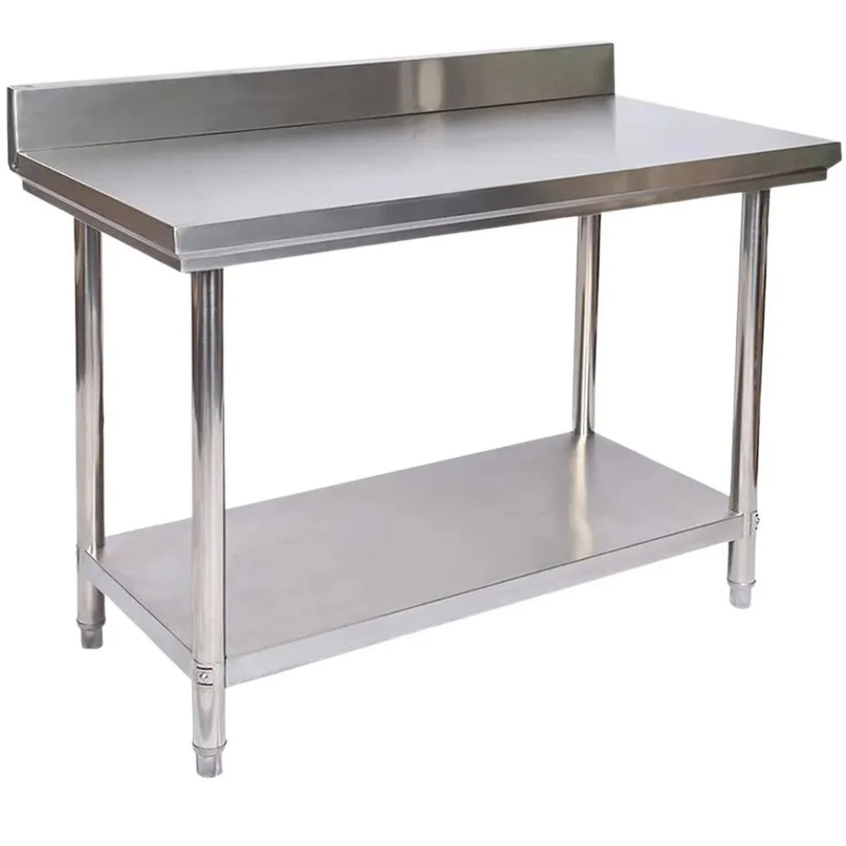MODERN SPACE - Mesón Mesa Acero Inoxidable 120x60cm Con Respaldo Ms