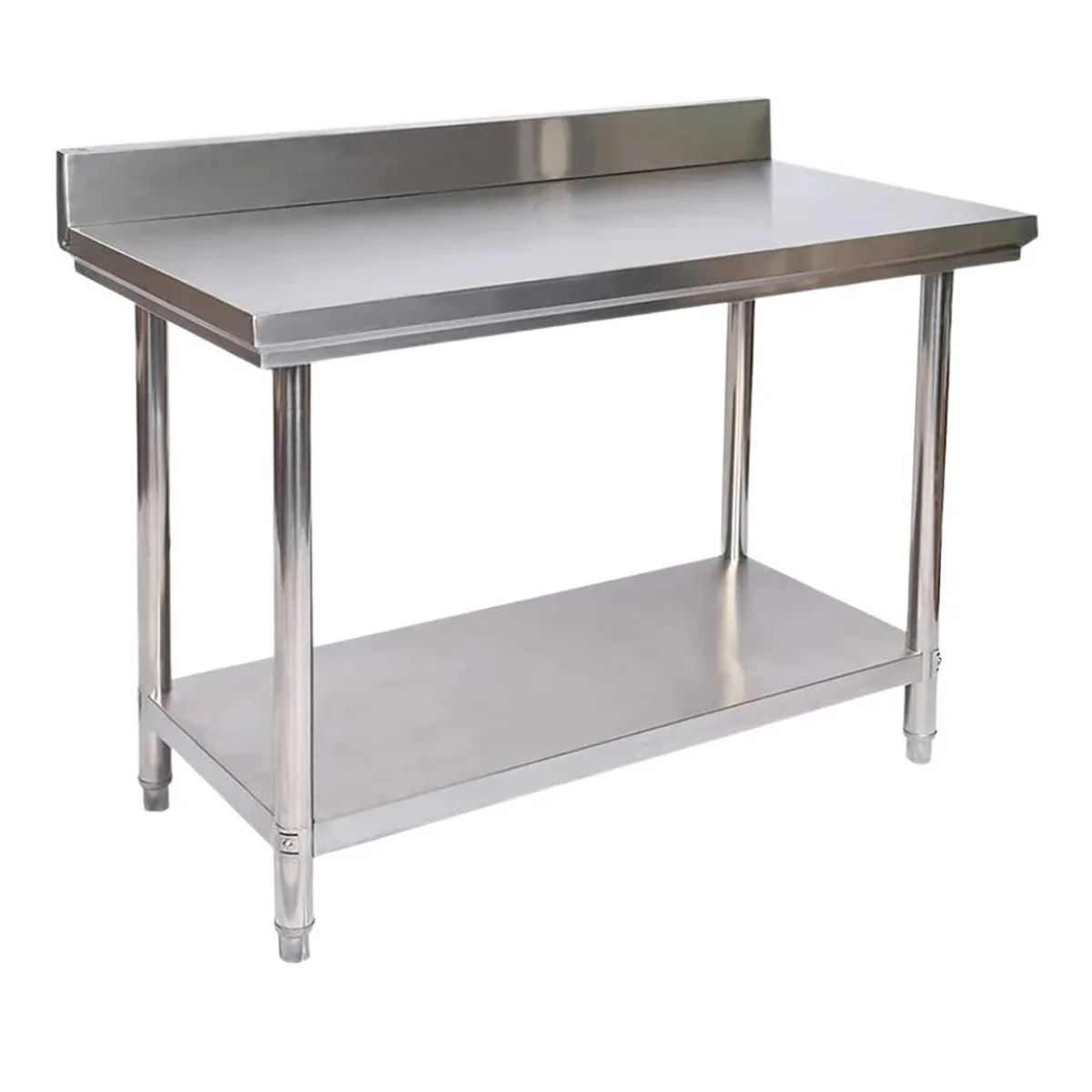 MODERN SPACE - Mesón Mesa Acero Inoxidable 120x60cm Con Respaldo Ms