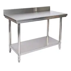 MODERN SPACE - Mesón Mesa Acero Inoxidable 120x60cm Con Respaldo Ms