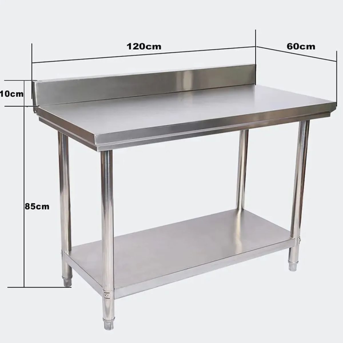 MODERN SPACE - Mesón Mesa Acero Inoxidable 120x60cm Con Respaldo Ms