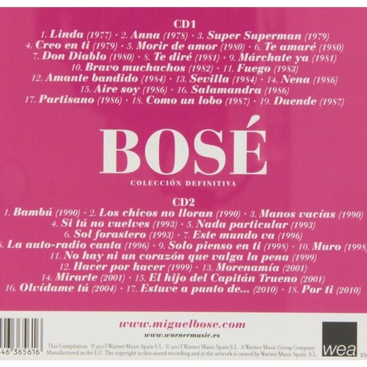 GENERICO - MIGUEL BOSE - COLECCIÓN DEFINITIVA (2CD) / CD