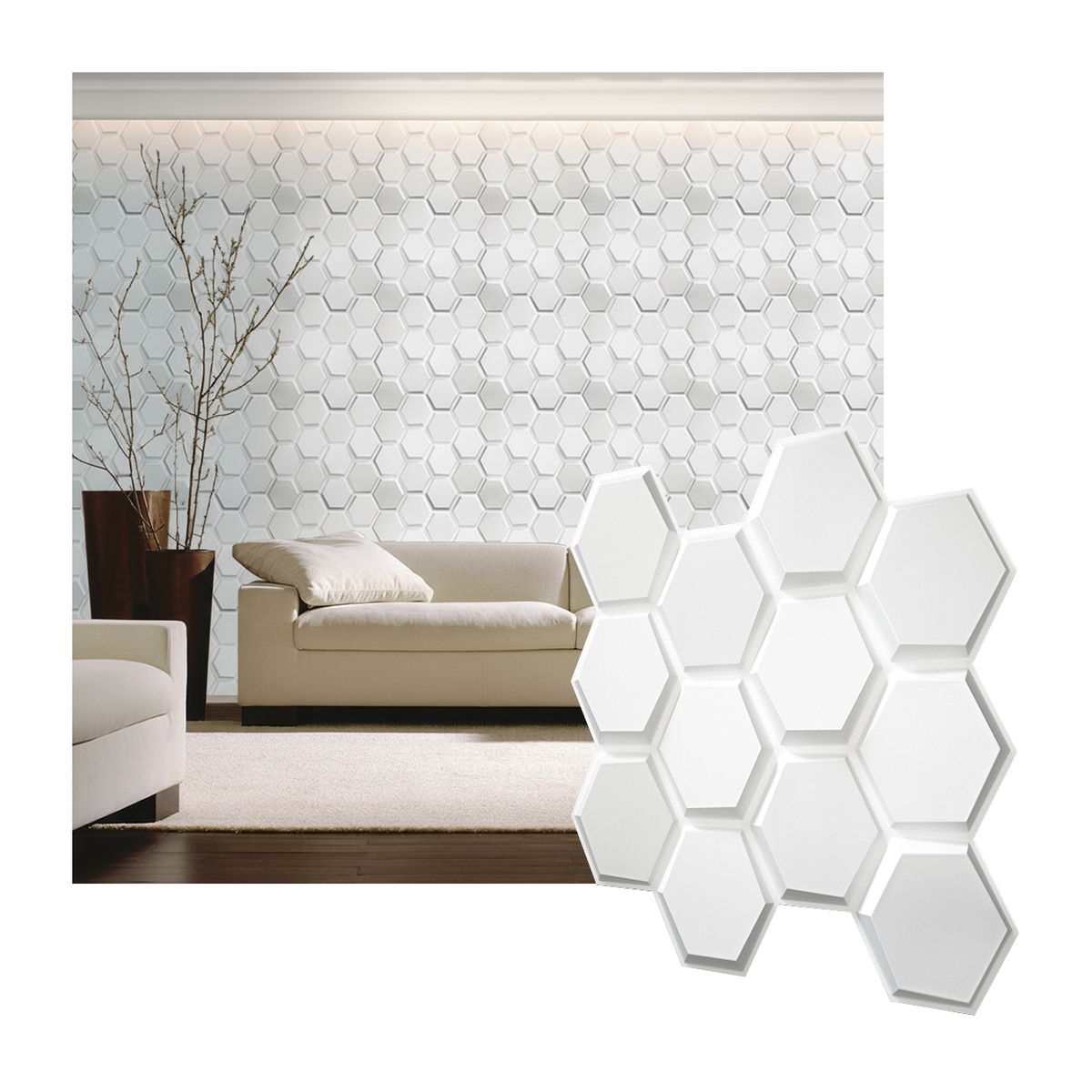 MERCAR RAY - Wall Panel Decorativo 3D PVC Panal 3,2m² 16 paneles 50x50cm