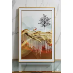 GENERICO - Cuadro de Ciervo en Paisaje Dorado Elegante 60x90cm