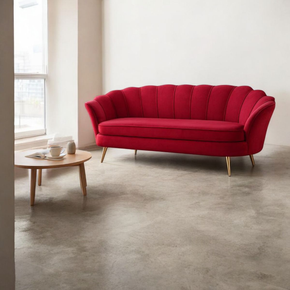 GENERICO - Sofa 3 Cuerpos Petalo Felpa Rojo Pasion