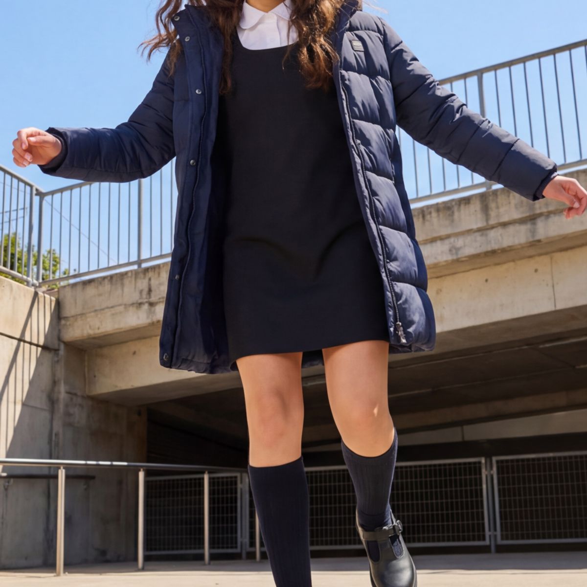 COLLOKY - Parka Escolar de niña Azul con Forro de Fleece