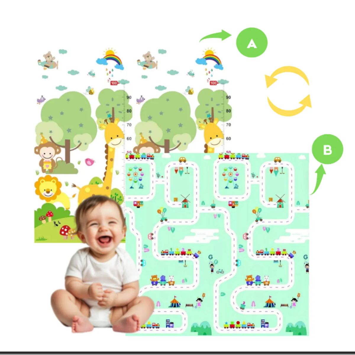 GENERICO - Alfombra Antigolpes Para Niños Bebés Plegable Doble Cara 180x200x08cm
