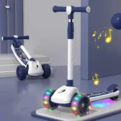 GENERICO - SCOOTER 3 EN 1 MONOPATIN AJUSTABLE ASIENTO LED MUSICA AZUL