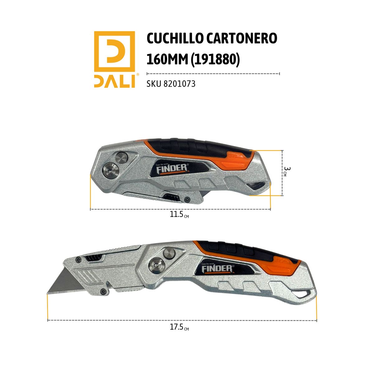 DALI - Cuchillo Cartonero 160 mm 191880 – Cuchilla Retráctil con Repuestos
