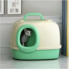 HOOPET - Arenero Para Gatos Con Pasillo Antiderrames Grande Verde Claro