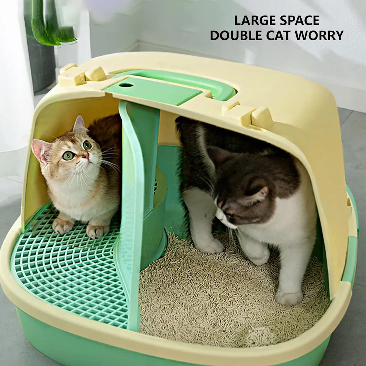 HOOPET - Arenero Para Gatos Con Pasillo Antiderrames Grande Verde Claro
