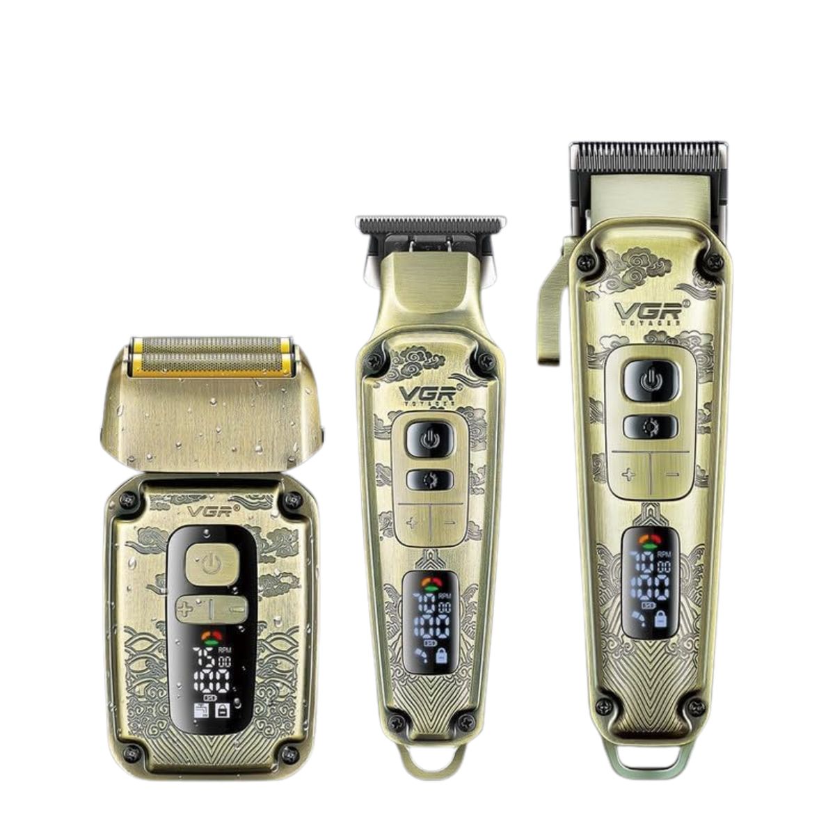 VGR VOYAGER - Set Barbería CortaPelo Trimmer Afeitadora 3 En 1 VGR642 Dorado