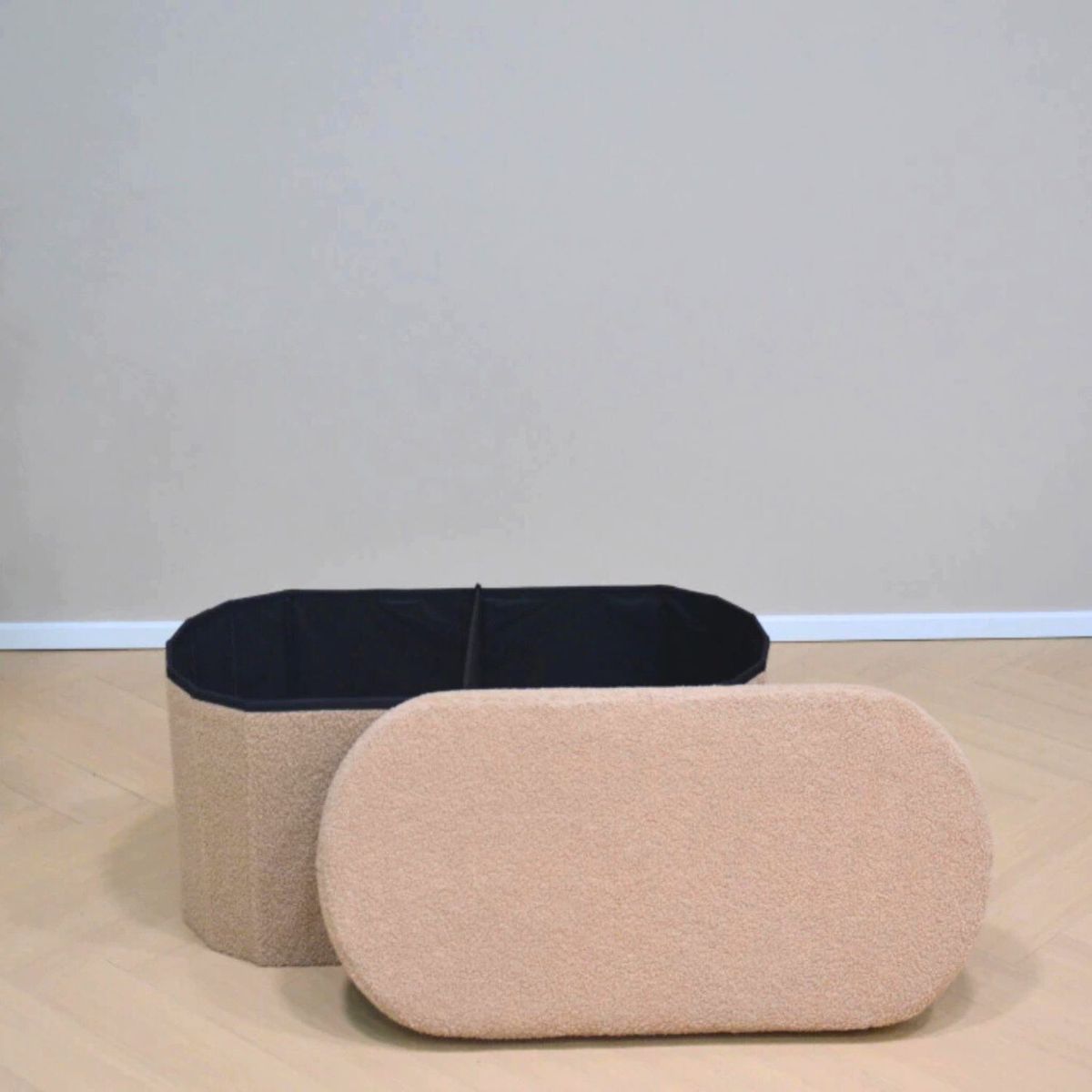 SOHOGAR - Baúl plegable ovalado bouclé café