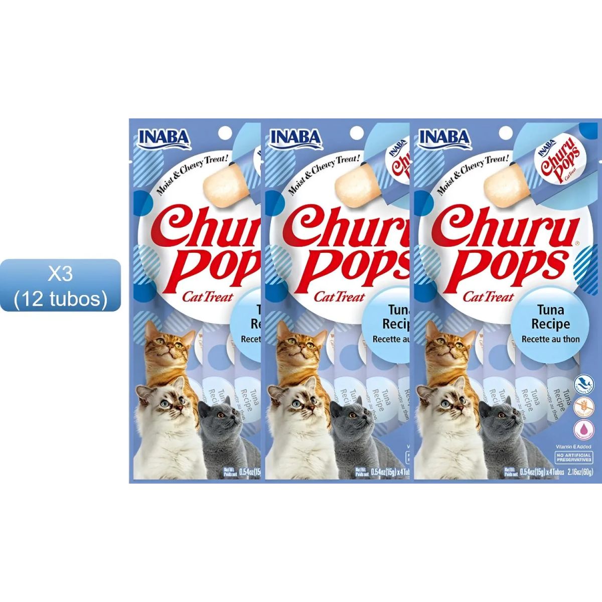 INABA - Snack Para Mascotas Gatos Churu Pops Atún 12 Tubos Inaba