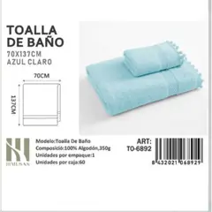 ANGELES DEL HOGAR - TOALLAS 100% ALGODON CON DETALLES BORDADOS 70X140