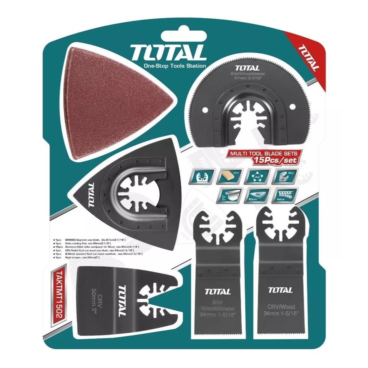 TOTAL - Kit Juego Hojas Multifuncional Oscilante 15 Piezas, Total