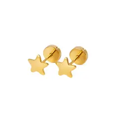 JIREH JOYAS - Aros Abridores Estrella Lisa 6mm Oro 18K A Presión Bebé Niña Mujer Segundo Hoyo