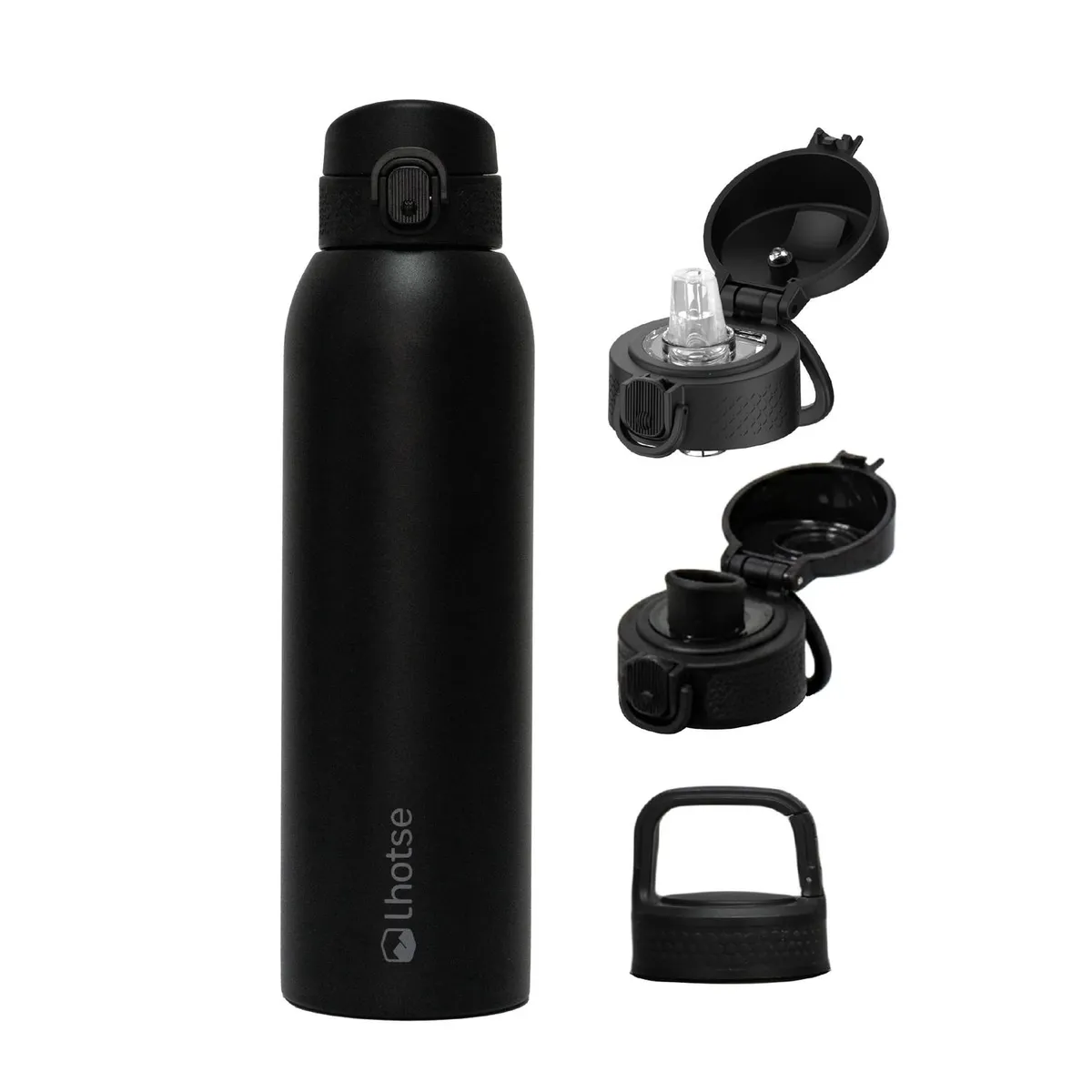 LHOTSE - Botella Térmica Agua Acero Inox 3 Tapas HydroCore 1Lt Lhotse - Negro