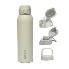LHOTSE - Botella Térmica Agua Acero Inox 3 Tapas HydroCore 1Lt - Beige
