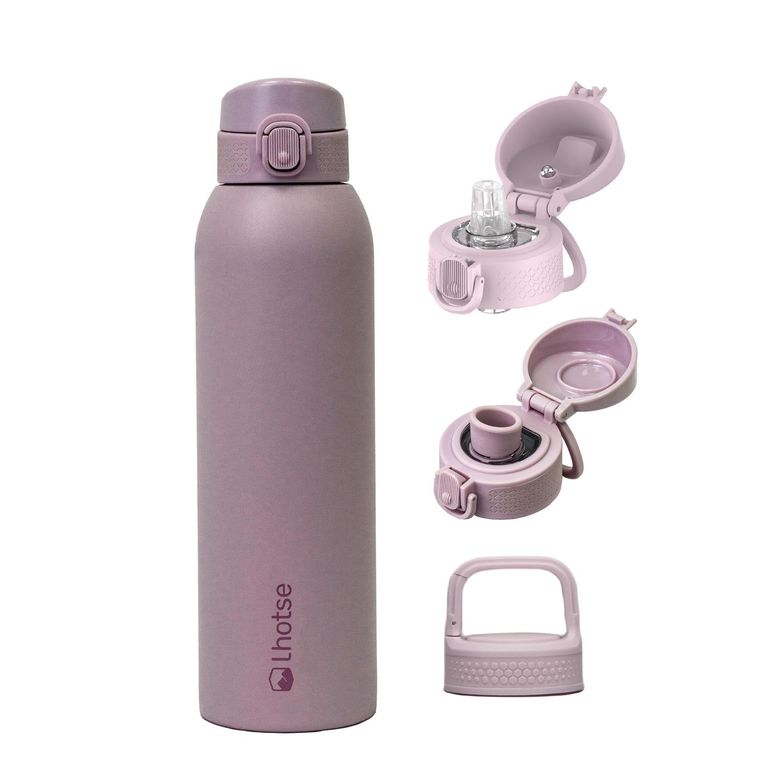 Botella Termica Agua Acero Inox 3 Tapas HydroCore 1Lt - Rosa