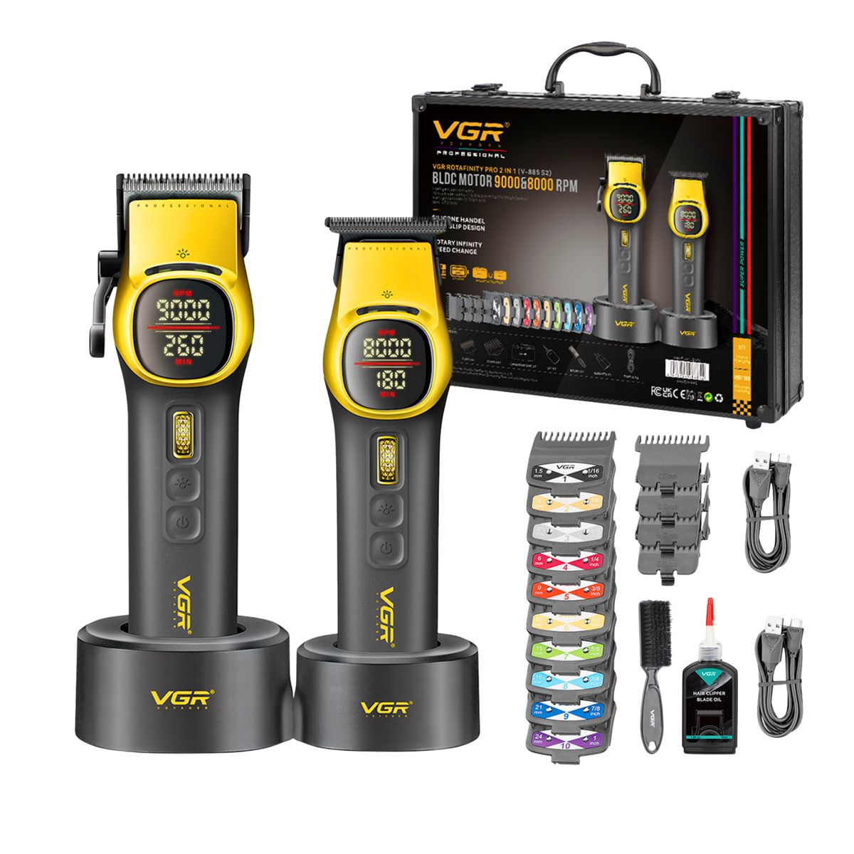 VGR - Barber Combo VGR Maquina Cortar Pelo Clipper + Trimmer Vgr V-885 S2 MALETA