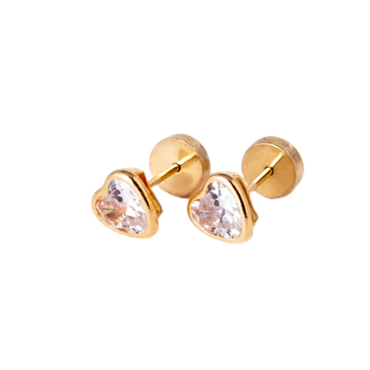 JIREH JOYAS - Aros Abridores Corazón 6mm Nº3 Oro 18K Circón Blanco A Presión Bebé Niña Segundo Hoyo