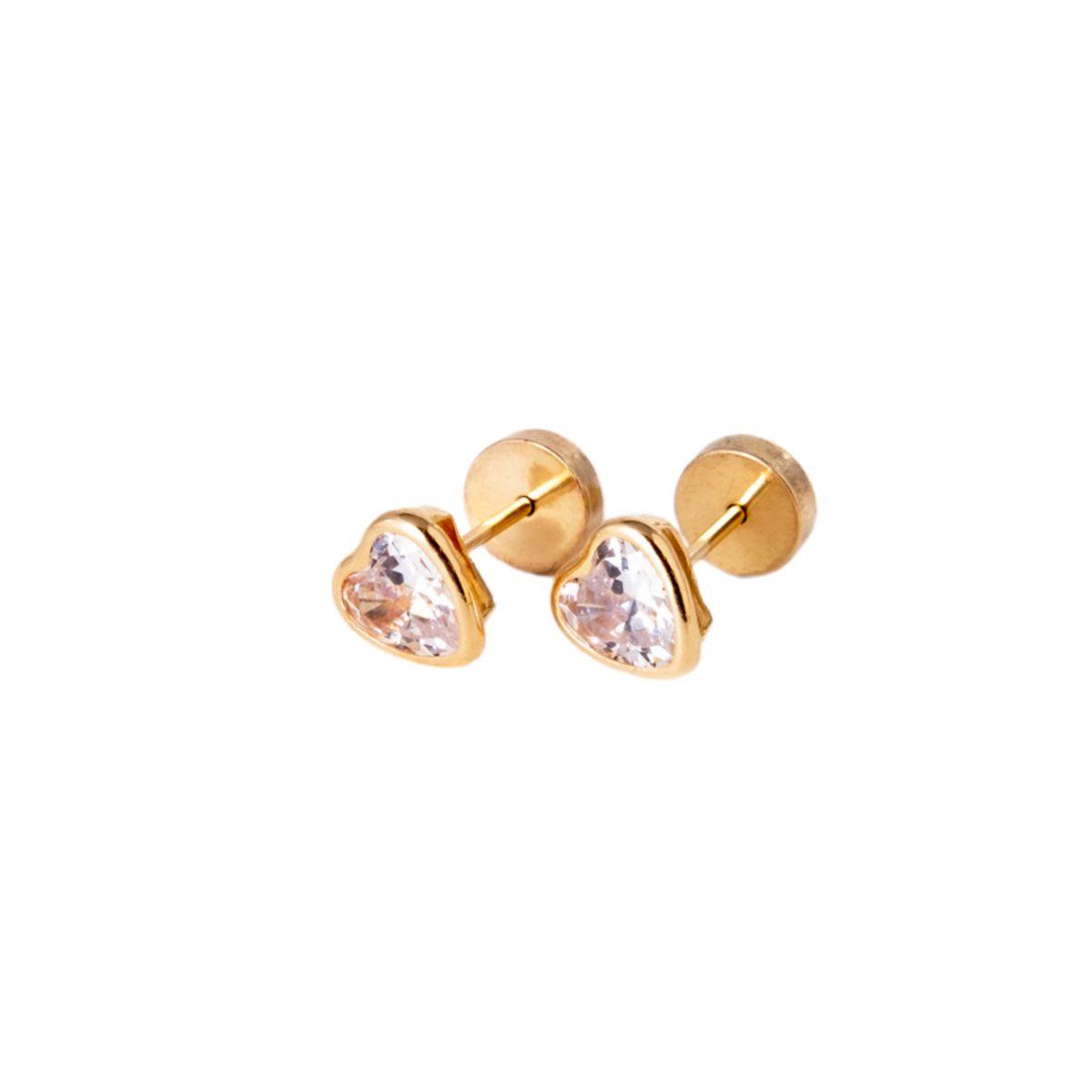 JIREH JOYAS - Aros Abridores Corazón 6mm Nº3 Oro 18K Circón Blanco A Presión Bebé Niña Segundo Hoyo