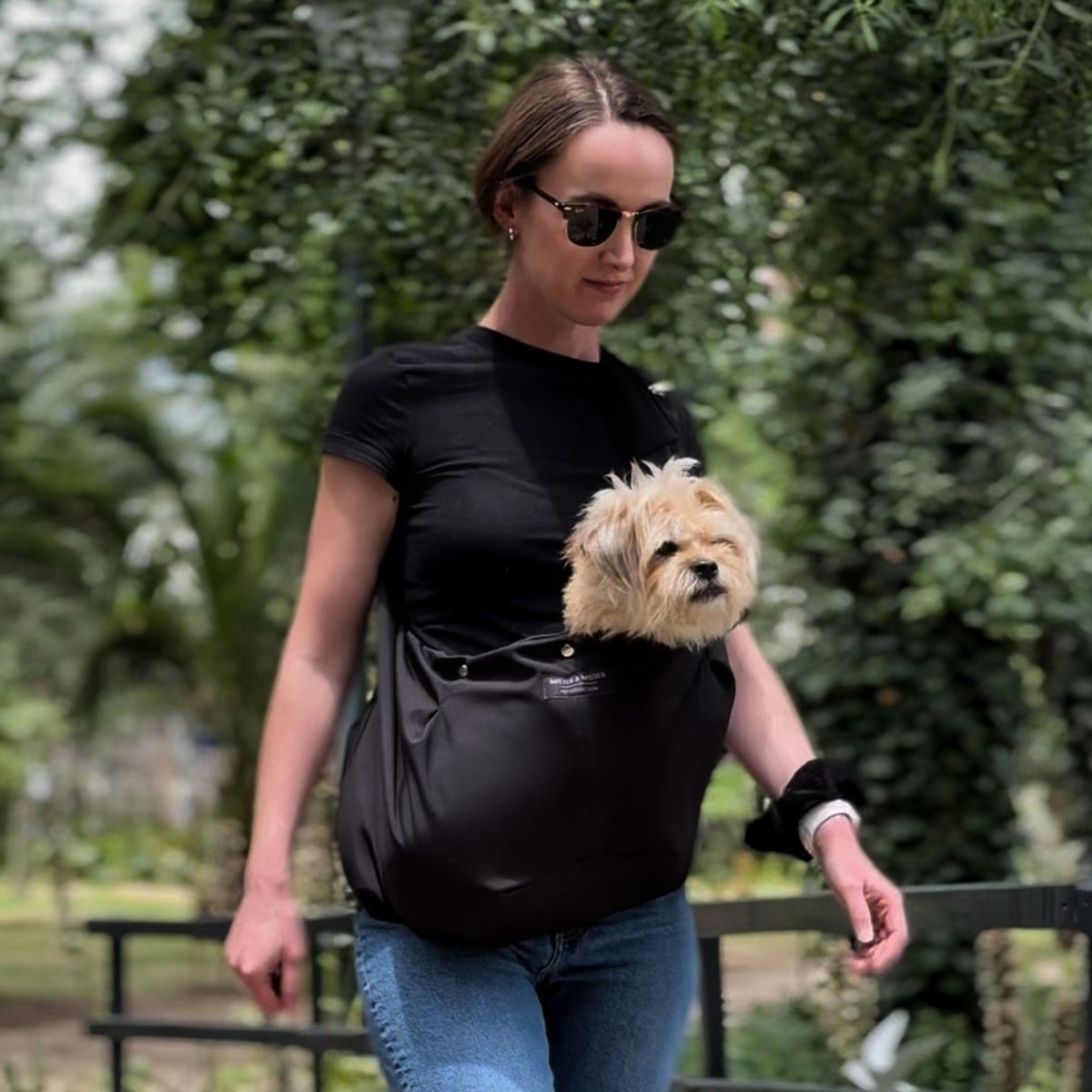 GENERICO - Fular Para Perro Bolsa Transportador Negro + Porta Bolsas