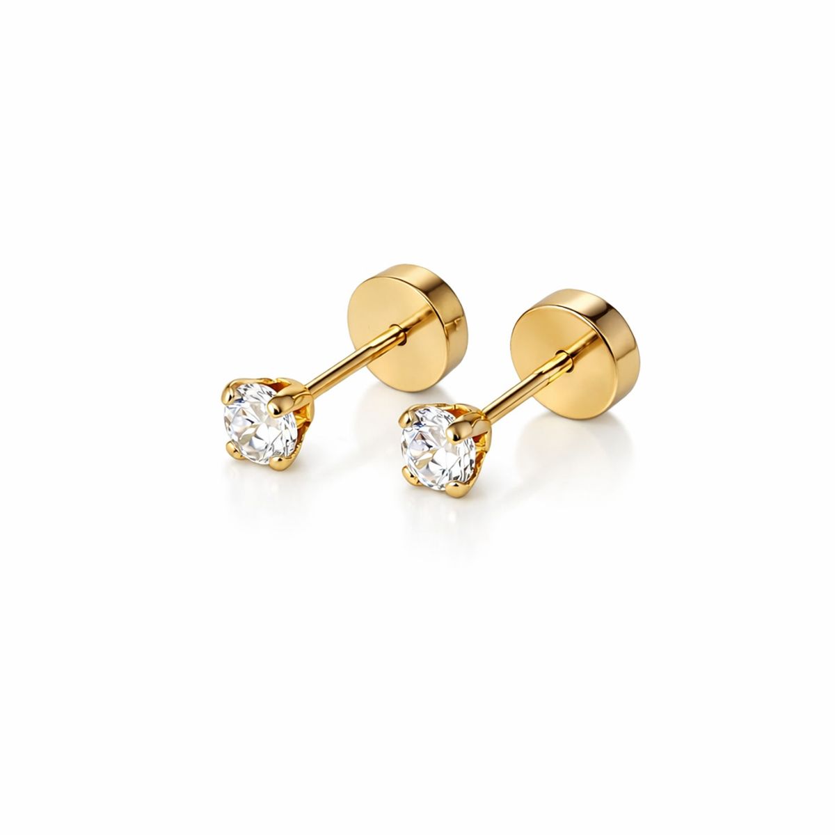 JIREH JOYAS - Aros Abridores Chispas 3mm Nº3 Oro 18K Circón Blanco A Presión Bebé Niña Segundo Hoyo