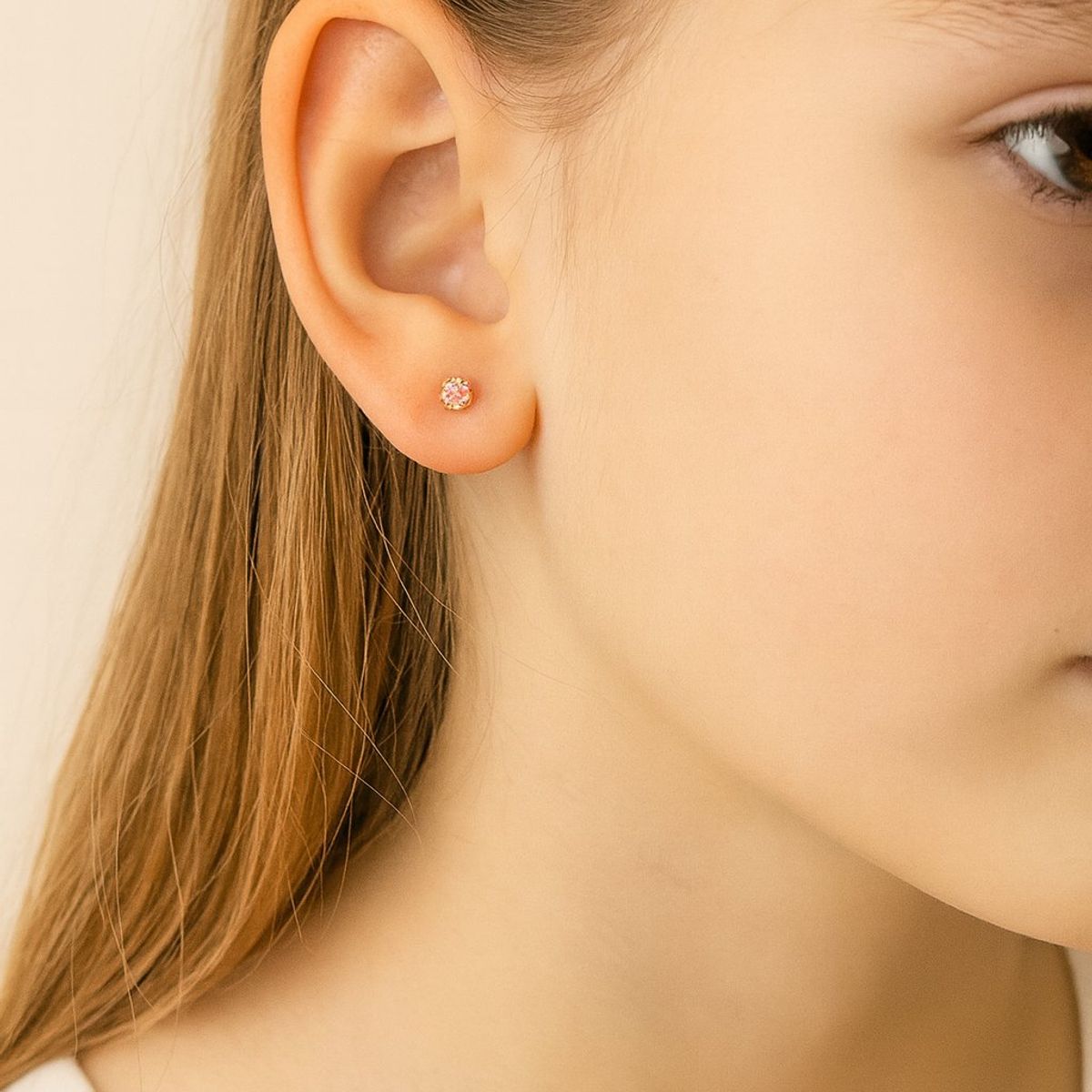 JIREH JOYAS - Aros Abridores Chispas 3mm Nº3 Oro 18K Circón Blanco A Presión Bebé Niña Segundo Hoyo