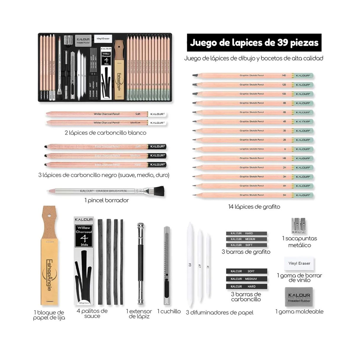 GENERICO - Set De Dibujo Artistico De 39 Piezas Dibujo Profesional