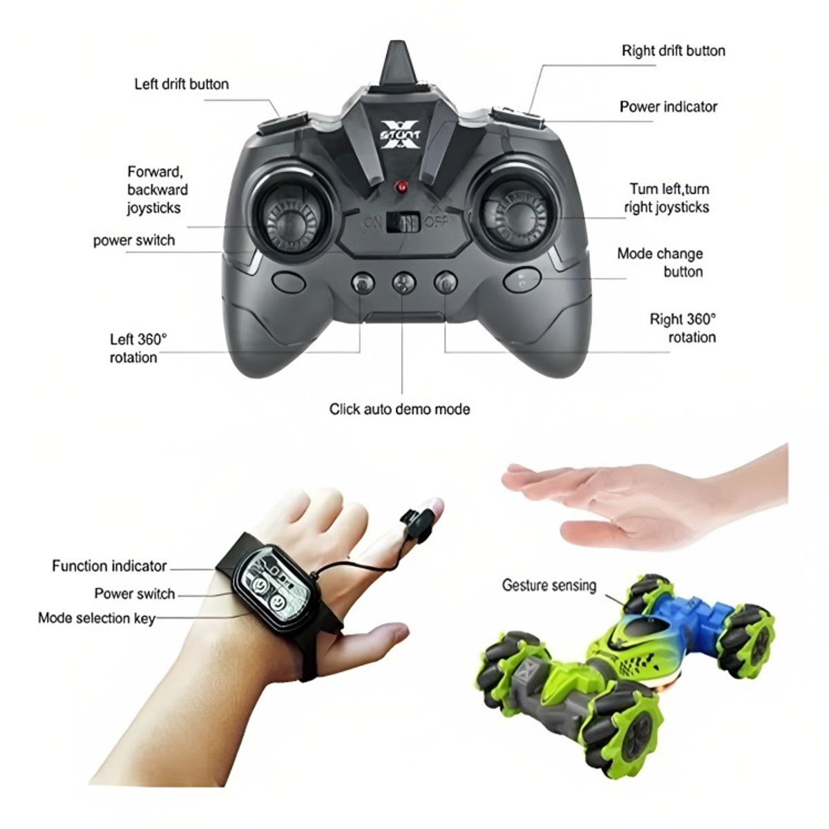 GENERICO - Auto Loco 4x4 Trucos Pro con Control 24G Verde