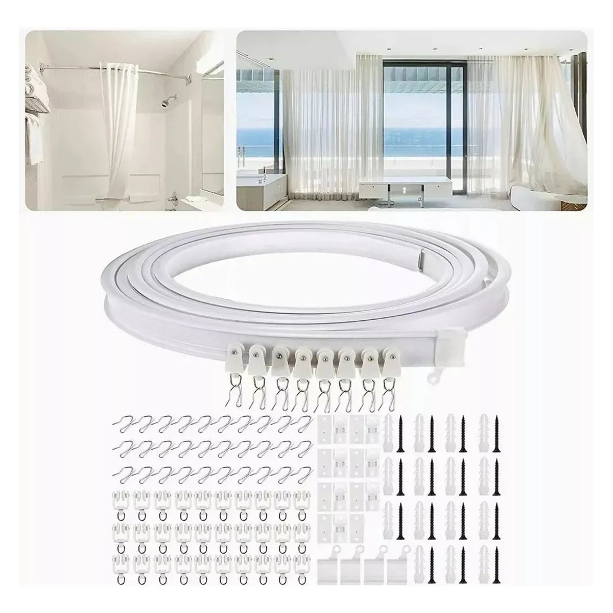 GENERICO - 5m Riel De Cortina Ventanas De Techo Flexiblemontaje Curvo Blanco